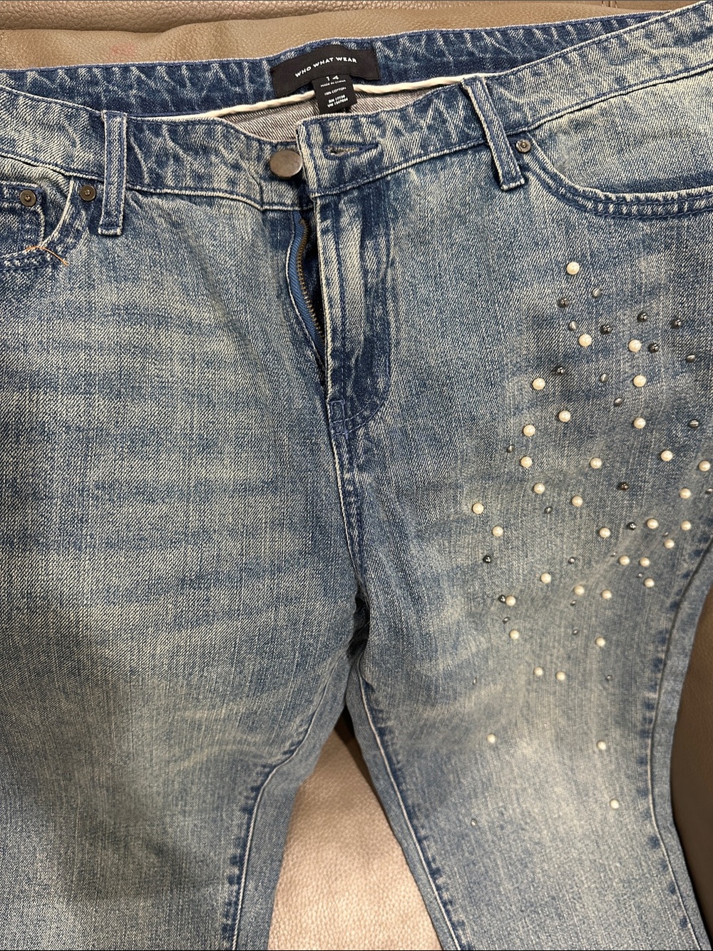 Who What Wear Light Blue Skinny Jeans with Pearl Studs